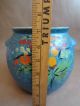 Antique Handmade Blue W Painted Flower Clay Pot Lidded With Lid & Handles S Primitives photo 7