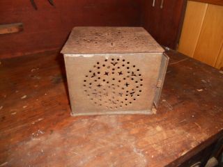 Primitive Antique Punched Tin Foot Warmer,  Very Old / Maine Historical Society photo