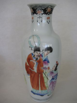 1920s Old Antique Chinese Hand Painted Porcelain Vase,  Marked,  9 