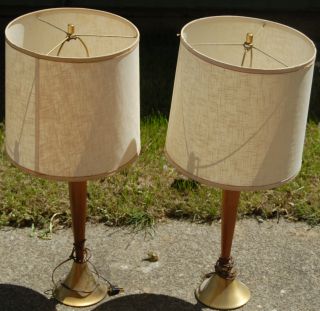 Table Lamps Vintage Teak Solid Wood Pair Heavy Danish Designer Modern 1960s photo