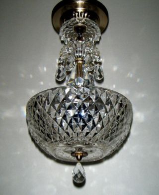 Vintage Petite Crystal Prism Chandelier Glass Pendant Ceiling Lamp Light Fixture photo