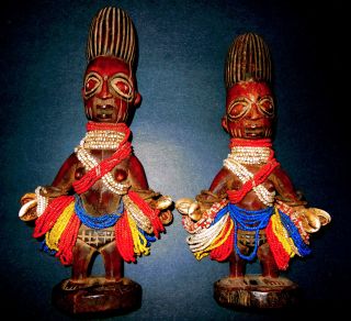 African Tribal Yoruba Ibeji Twin Pair Ethnographic Art,  Decor,  Sculpture Nigeria photo
