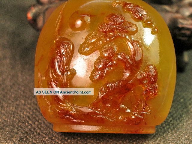 Chinese Elder Pine Tree Bat Carved Agate Snuff Bottle Snuff Bottles photo