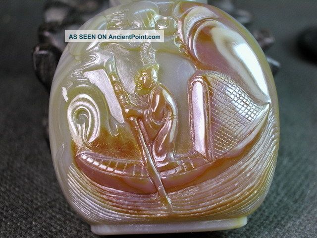 Chinese Elder Rowing Carved Agate Snuff Bottle Snuff Bottles photo