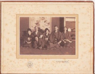 Japan Art Nouveau Cabinet Photo Geishas And Men Signed S.  Miyasawa Matsumotoshi photo