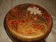Vintage Or Antique Leather & Wood Painted Drum With Dragon & Phoenix Bird Other photo 4