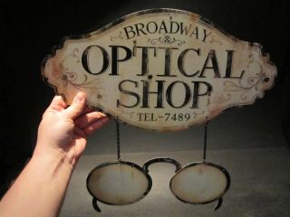 Primitive Vintage Antique Style,  Tin Optometry Folk Art Trade Merchant Sign photo