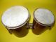 A Pair Of Old Bongo Drums Beautifully Made Chrome Clamps Leather Skin Great Musical Instruments (Pre-1930) photo 1