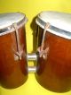 A Pair Of Old Bongo Drums Beautifully Made Chrome Clamps Leather Skin Great Musical Instruments (Pre-1930) photo 5