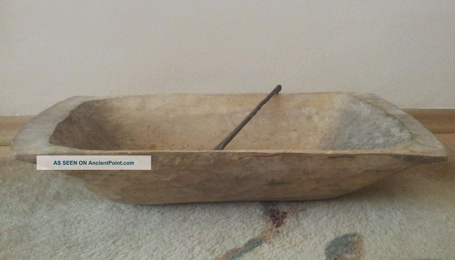 Primitive Hand Hewn Wooden Trench Dough Bowl+primitive Spatula Primitives photo