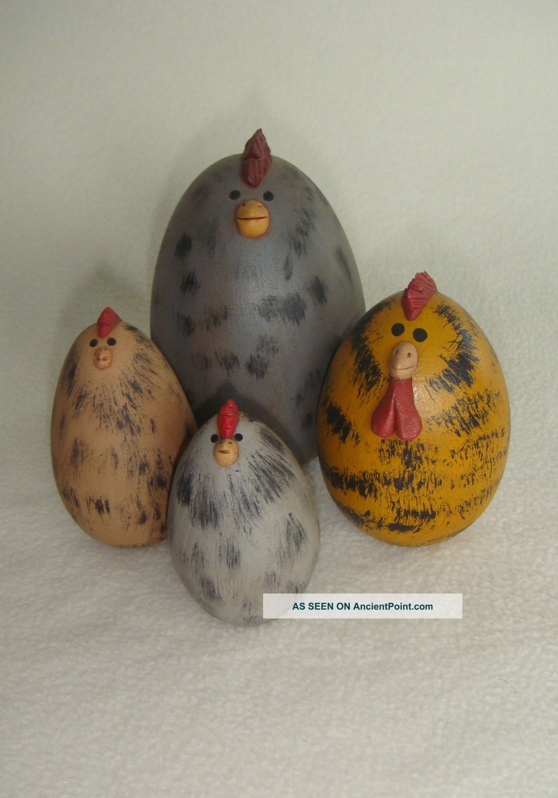 Set Of Primitive Folk Art Handcrafted Country Chickens Grouping Primitives photo