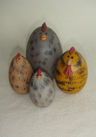 Set Of Primitive Folk Art Handcrafted Country Chickens Grouping photo