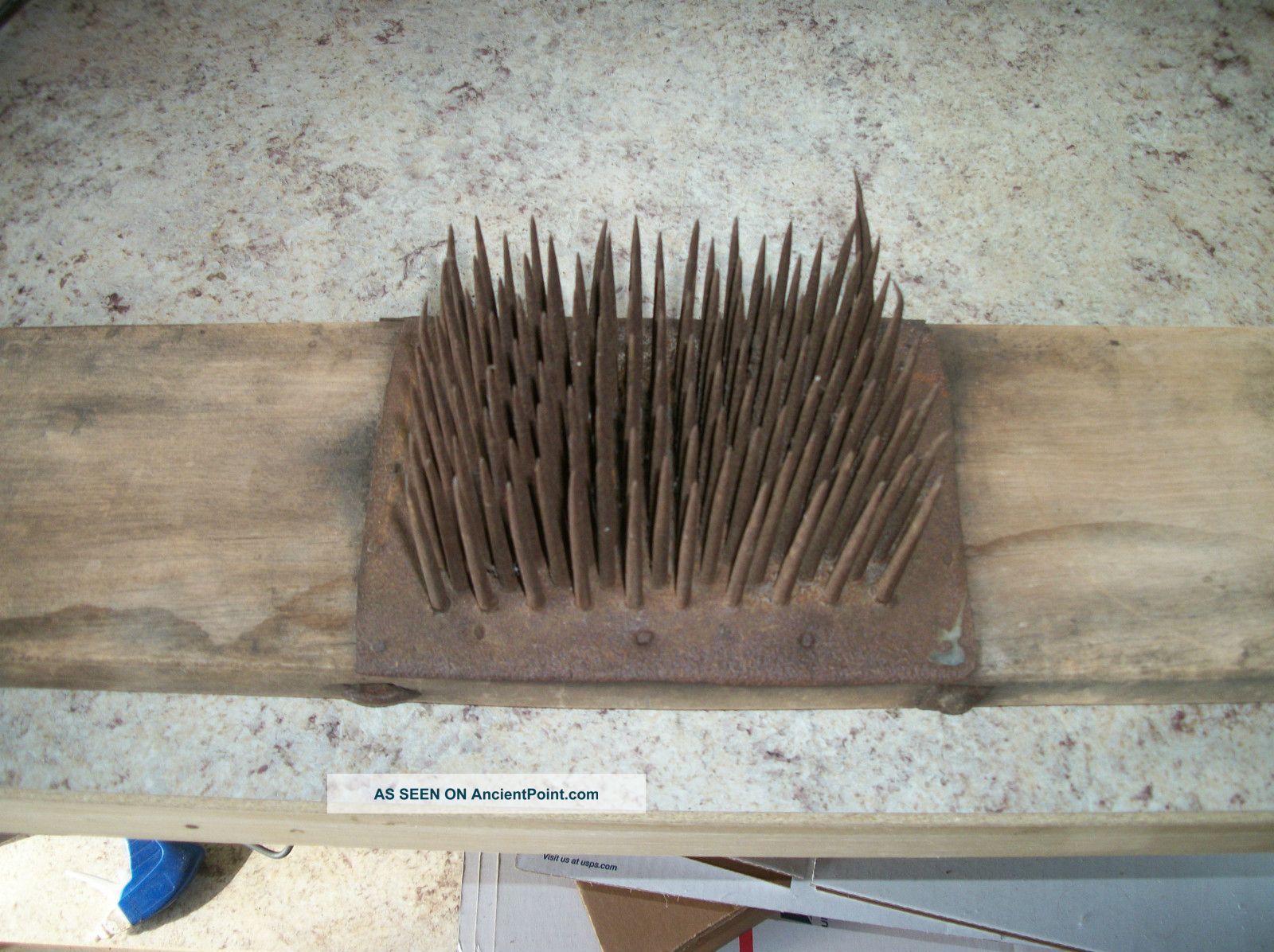 Early Flax Tool Hetchel Wool Comb 19th Century Primitive Square Nails Primitives photo