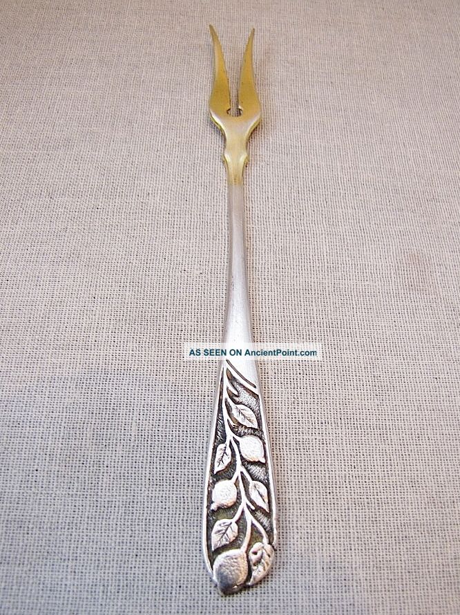 Russian Vintage Gilt Silver 875 Lemon Fork Baku 1965 Hand Crafted Engraving Russia photo