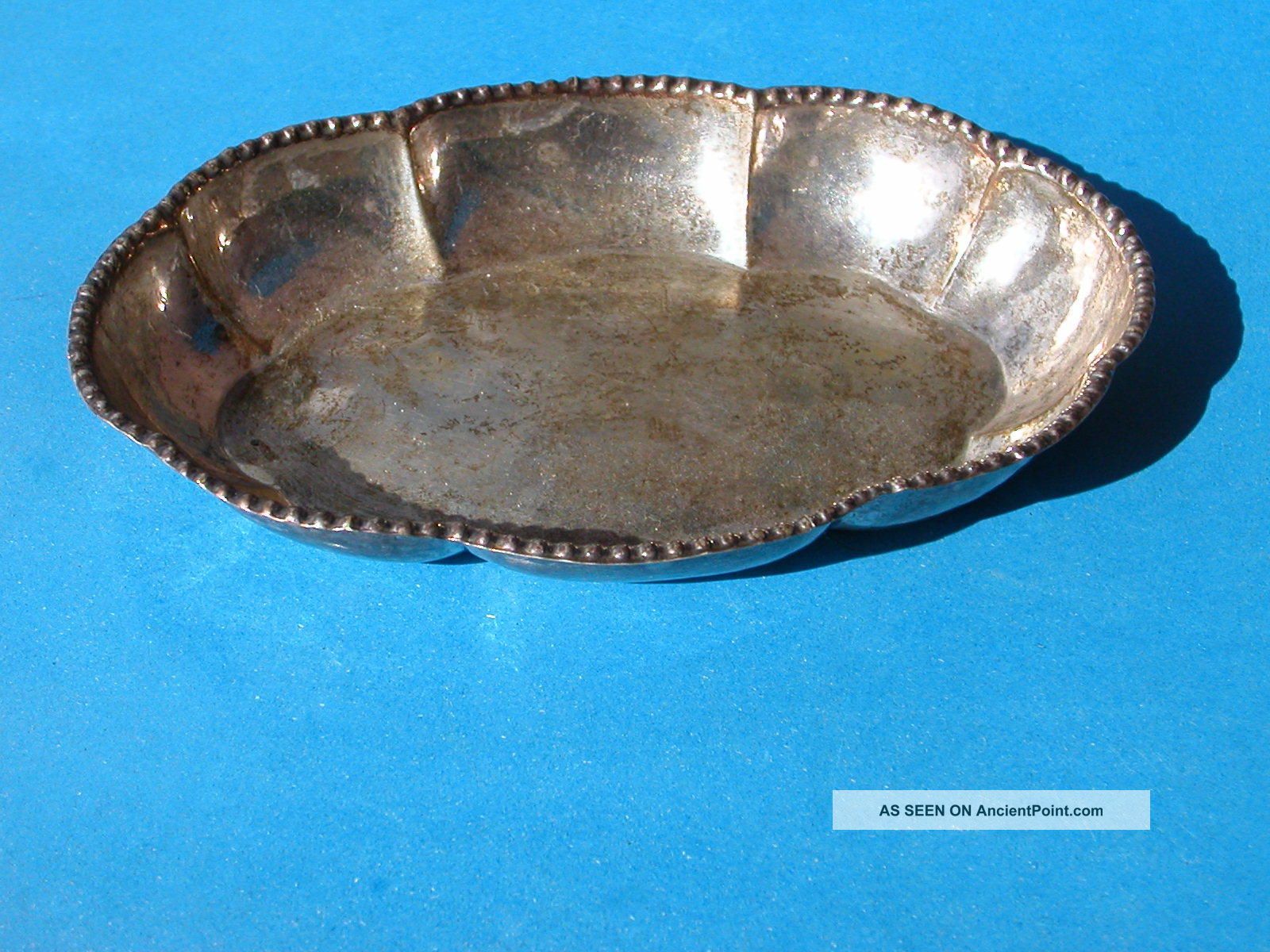 Vtg Antique Hk 800 Silver 4x5.  5 Inch Candy Dish Tray Bowl Beaded Rim 62 Grams Silver Alloys (.800-.899) photo