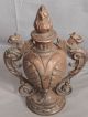 Antique Nickel Plate Cast Iron Parlor Stove Finial Flame Lions Heads Ornate Metalware photo 1