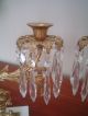 Vtg.  Pair Girandole 3 Hole Brass Candle Holders 60 Crystals Total Marble Base Metalware photo 3
