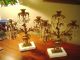 Vtg.  Pair Girandole 3 Hole Brass Candle Holders 60 Crystals Total Marble Base Metalware photo 5