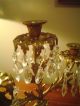Vtg.  Pair Girandole 3 Hole Brass Candle Holders 60 Crystals Total Marble Base Metalware photo 6
