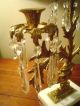 Vtg.  Pair Girandole 3 Hole Brass Candle Holders 60 Crystals Total Marble Base Metalware photo 7