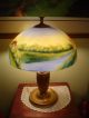 Antq.  Exceptional Reverse Painted Scenic Jeannette Lamp Brilliant Color Lamps photo 1