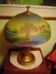 Antq.  Exceptional Reverse Painted Scenic Jeannette Lamp Brilliant Color Lamps photo 4