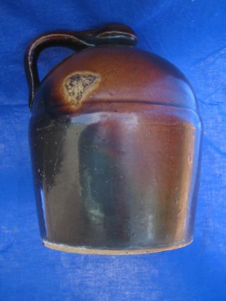 Antique Peoria Pottery Crock Whiskey Jug Dark Brown Glaze Whisky Stoneware Vtg photo