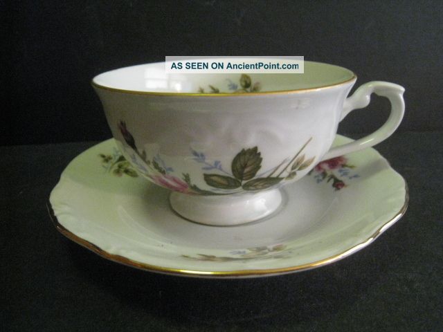 Old Chodziez Moss Rose Cup & Saucer Sets,  4 Cups & Saucers photo
