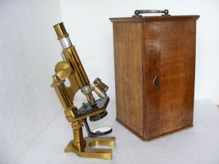 Excellent Cased Brass Microscope By E.  Leitz Wetzlar,  C.  1894 photo