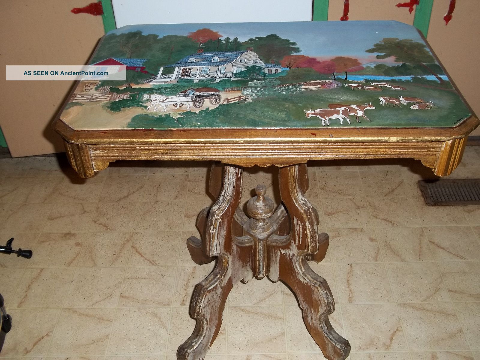 East Lake Antique Table Country Folk Art Style - - Local Pickup Only 1900-1950 photo