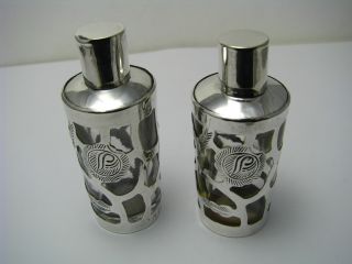 2 Vintage Sterling Silver & Glass Perfume Bottles Taxco Mexico Ca1950s photo