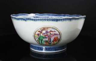 Large Antique 18c Chinese Export Porcelain Bowl With Scenes Of Figures photo