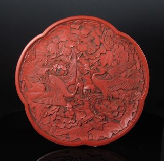 Great Antique Chinese Carved Wood And Lacquer Tray With Birds + Flowers photo