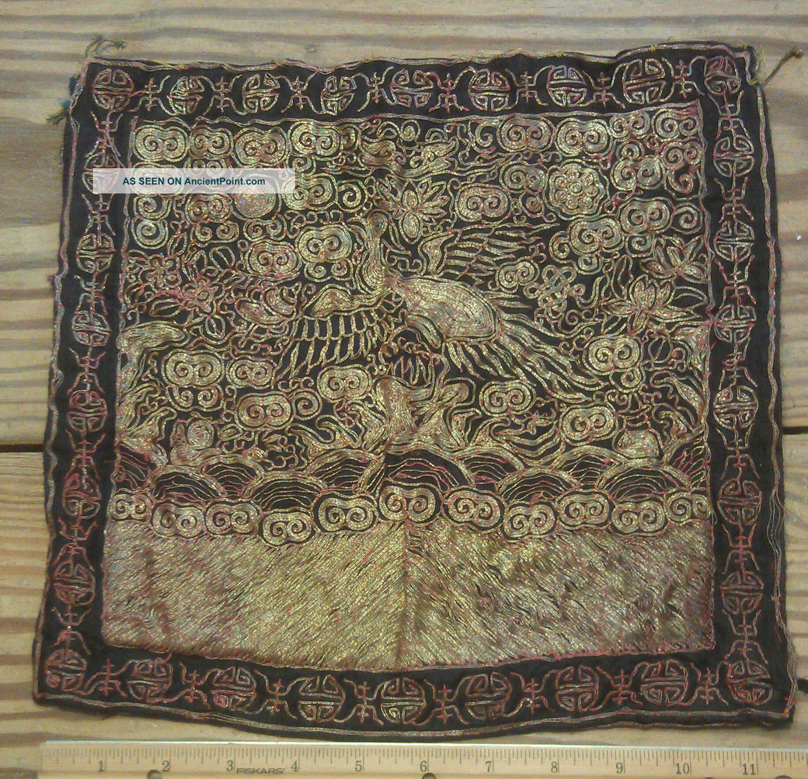 Chinese Antique Imperial Silk Embroidery Textile Rank Badge Gold Robes & Textiles photo