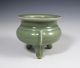Old Chinese Celadon Glaze Tri Pod Censer Bowl With Ribbed Body Bowls photo 1
