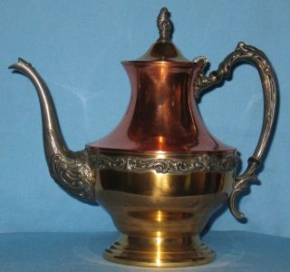 Antique Brass Copper Pewter Coffee Teapot Finialscrolls Circa 1900 photo