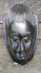 Vintage African Wall Masks Pair Small Heads Ebony Heartwood Shield Shape Mounts Other photo 3