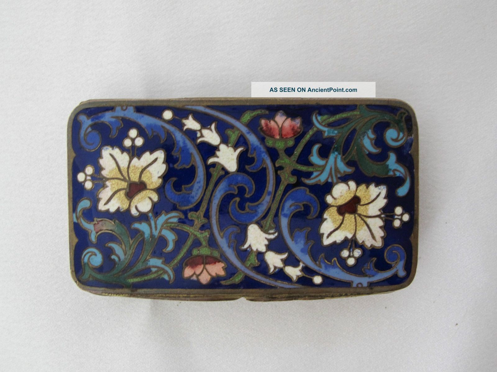 Antique French Cloisonne Enamelled Stamp Box/ Snuff Box/ Pill Box/ Patch Box Metalware photo