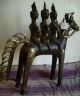 Tribal India Dhokra Art 3 Villagers Sitting On A Horse Big Size Brass Metal Metalware photo 10