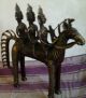 Tribal India Dhokra Art 3 Villagers Sitting On A Horse Big Size Brass Metal Metalware photo 2