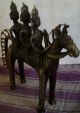 Tribal India Dhokra Art 3 Villagers Sitting On A Horse Big Size Brass Metal Metalware photo 5