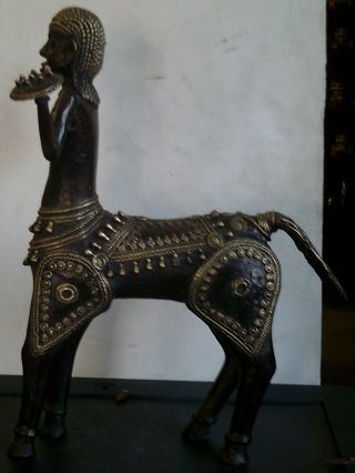 Horse Man Adivasi Brass Molten Metal Lost Wax Dhokra Vintage Brass Metal Art photo