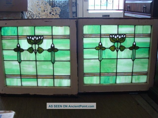 Pair Of Arts And Crafts Stained Glass Windows 1900-1940 photo