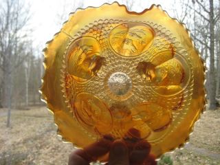 Fenton Horse Medallion Marigold Carnival Glass Jack In The Pulpit Bowl.  C.  1911 photo