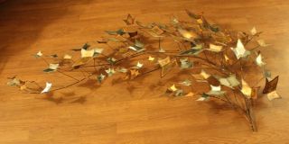 Vintage C Jere Modernist Autumn Leaves Sculpture Chrome/copper 1979 4.  5 Feet photo