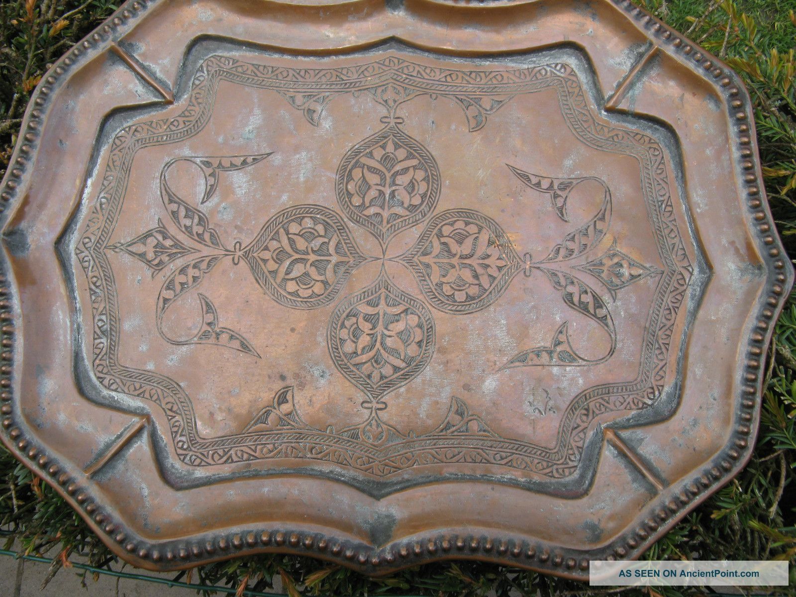 Safavid Islamic Persian 18th C Copper Tray Signed Middle East photo
