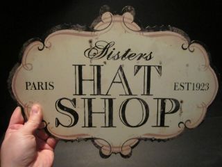 Primitive Vintage Antique Style,  Tin Hat Shop Folk Art Trade Merchant Sign photo