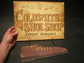 Primitive Vintage Antique Style,  Wood Shoe Shop Folk Art Trade Merchant Sign photo