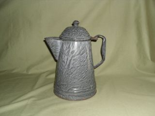 Antique Splatter Grey Graniteware Coffee Teapot Flip Top Lid photo