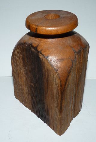 Antique American Folk Art Hand Carved Wood Bottle photo